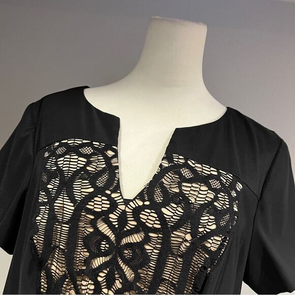 DressBarn short sleeves formal black dress with lace details size 14 - Picture 2 of 14